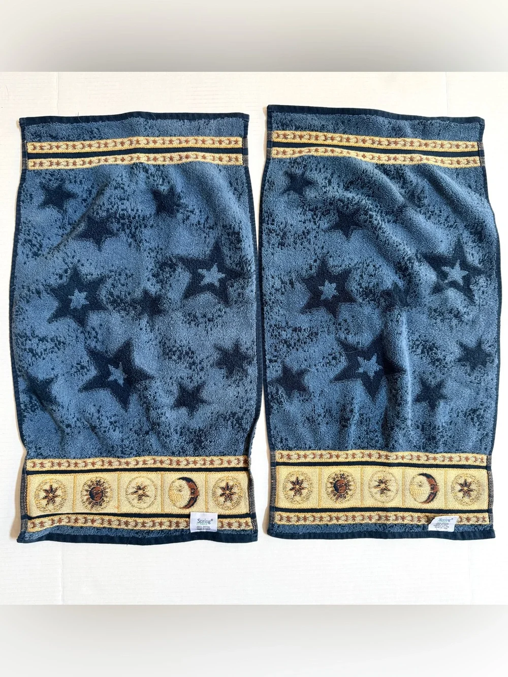 Set of 2 vintage  Y2K 1990s Springmaid Celestial Hand Towels Sun Moon Stars